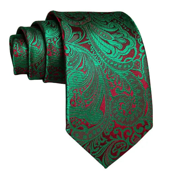 Elegant Green Red Floral Silk Tie for Men