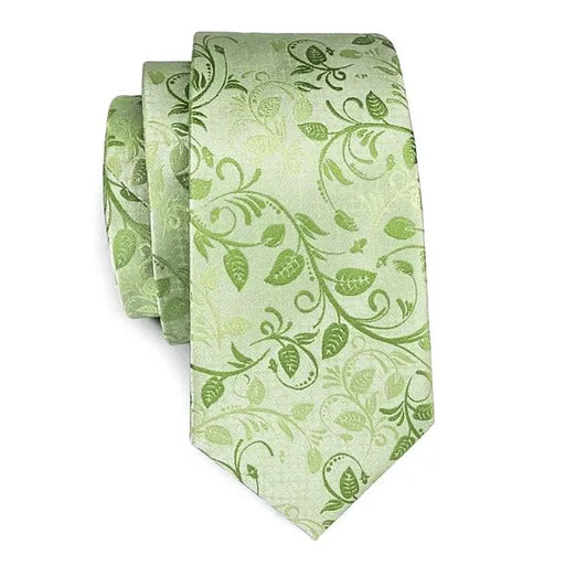 Floral Silk Tie for Men with Elegant Green Rose Leaves Design