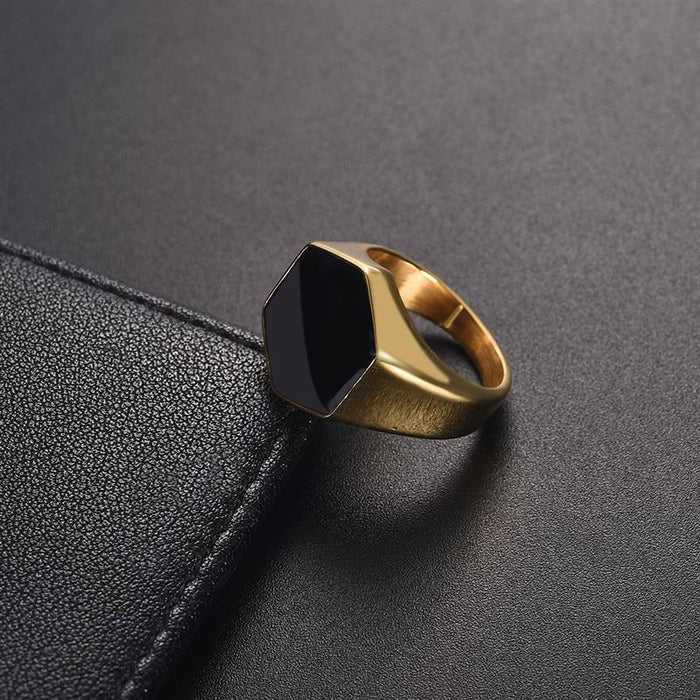 Hexagonal Agate Gold Ring Men's Accessory
