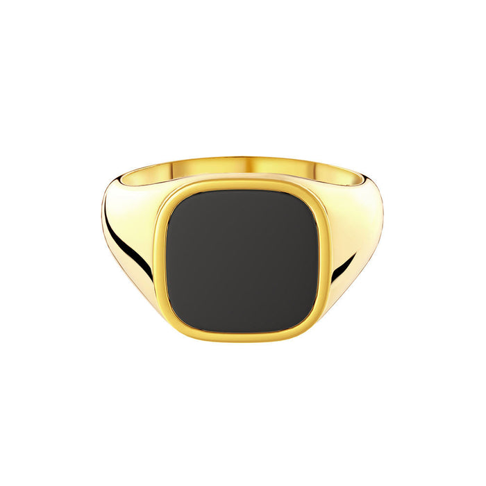 Gold Onyx Stone Signet Ring in Titanium Steel