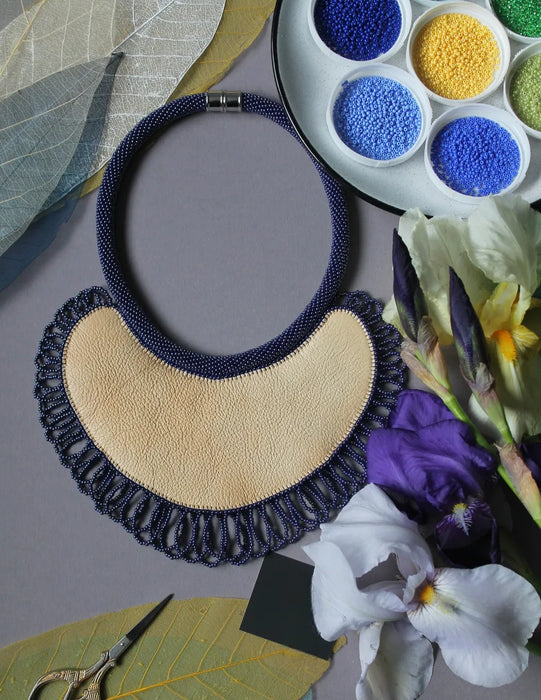 Boho Beadwork Necklace – Irises Flower Art Lover Gift
