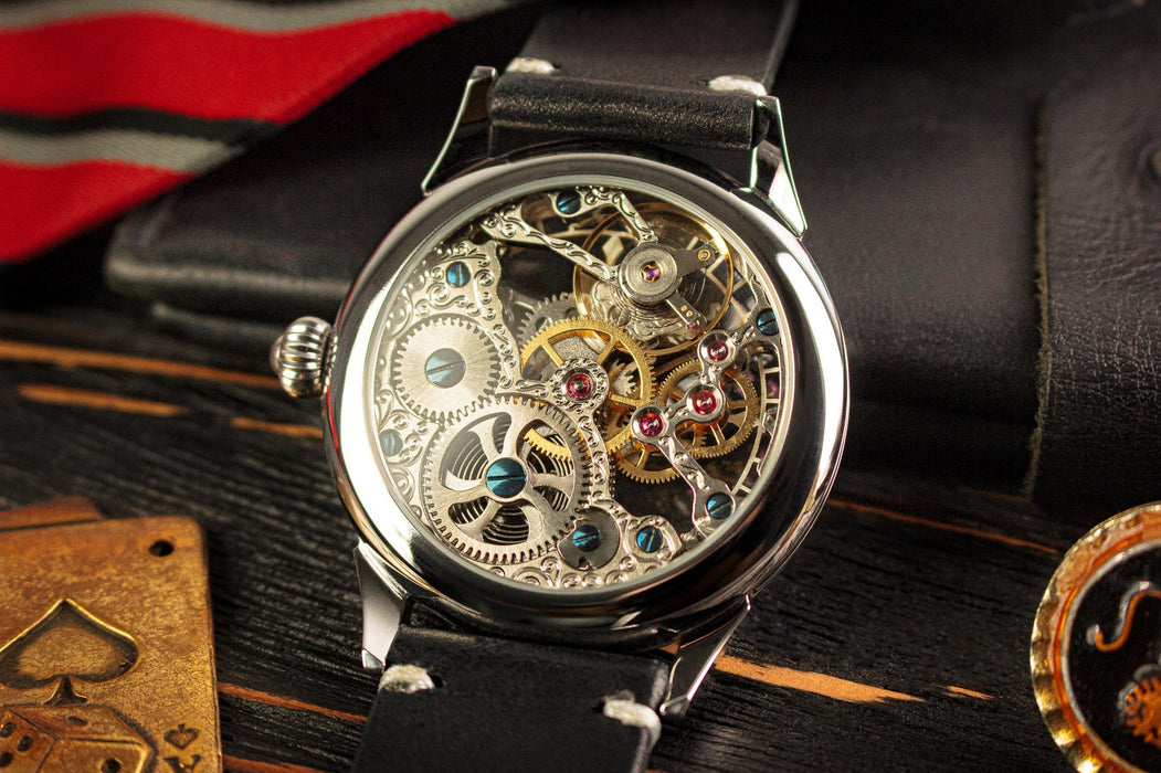 Roulette Skeleton Mechanical Watch – Handmade Steampunk Casino