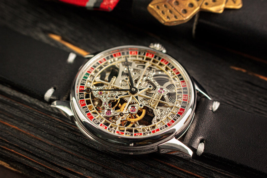 Roulette Skeleton Mechanical Watch – Handmade Steampunk Casino
