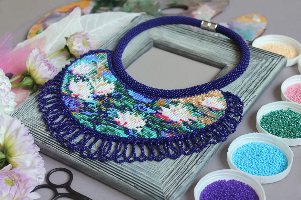 Monet Water Lilies Beaded Necklace – Artistic Boho Jewelry