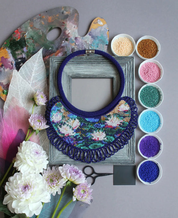 Monet Water Lilies Beaded Necklace – Artistic Boho Jewelry