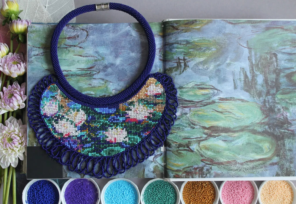 Monet Water Lilies Beaded Necklace – Artistic Boho Jewelry