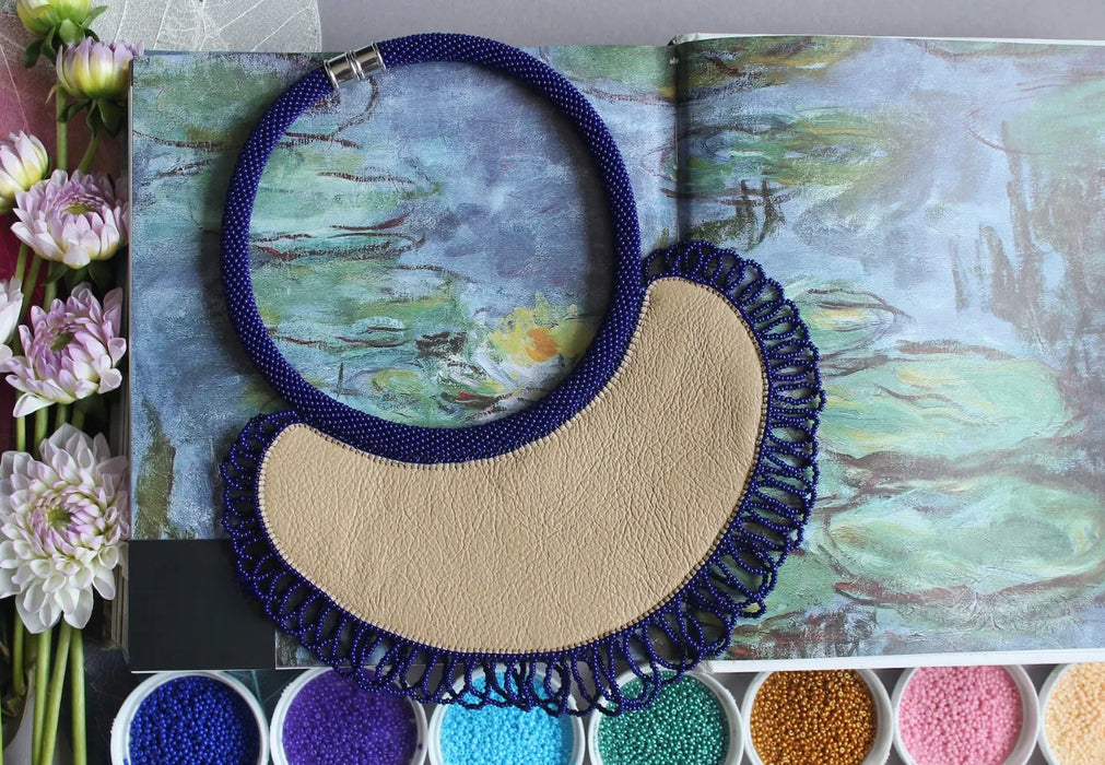 Monet Water Lilies Beaded Necklace – Artistic Boho Jewelry