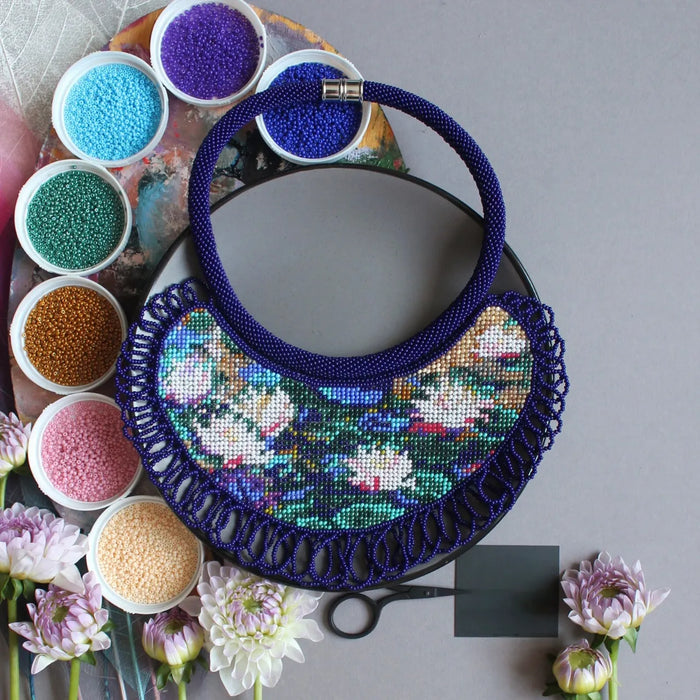 Monet Water Lilies Beaded Necklace – Artistic Boho Jewelry