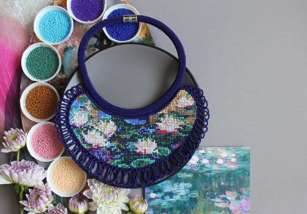Monet Water Lilies Beaded Necklace – Artistic Boho Jewelry