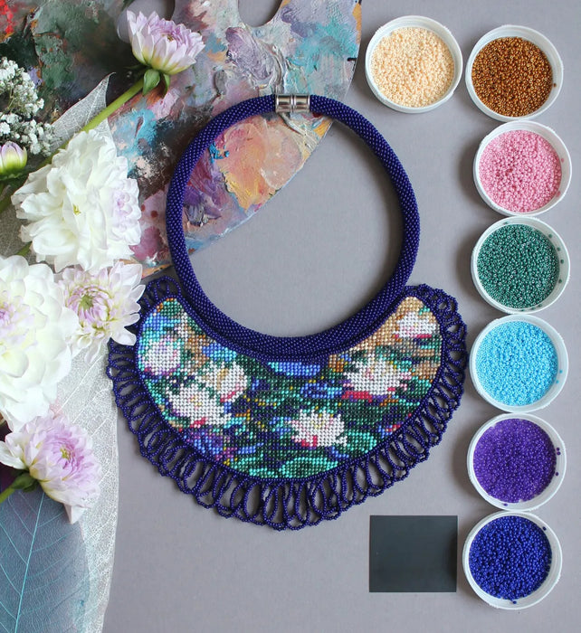 Monet Water Lilies Beaded Necklace – Artistic Boho Jewelry