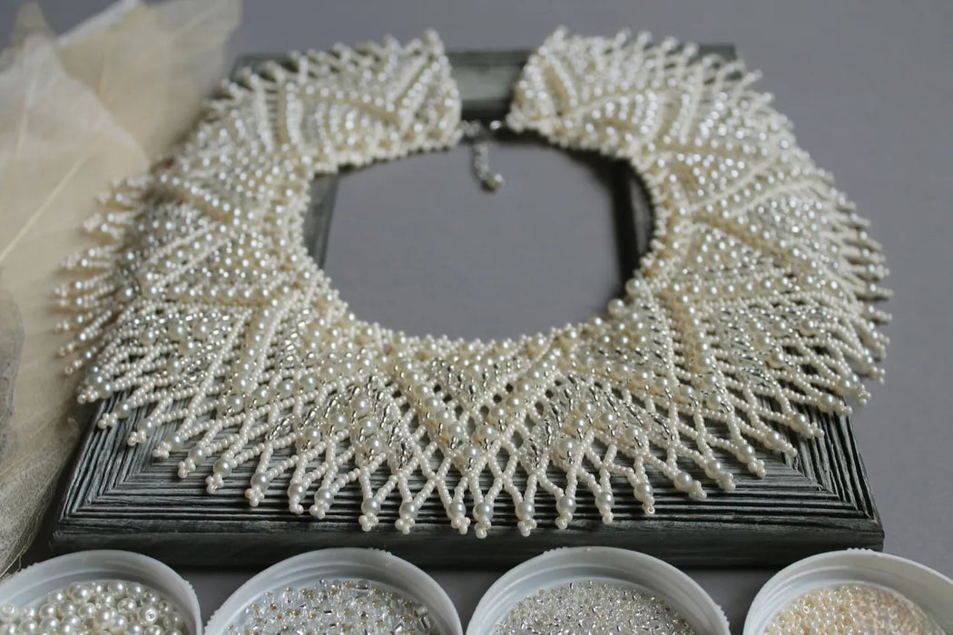 Ivory Beaded Collar Necklace – Bridal Boho with Glass Pearls