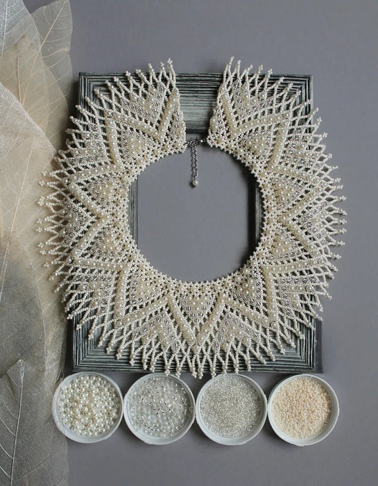 Ivory Beaded Collar Necklace – Bridal Boho with Glass Pearls