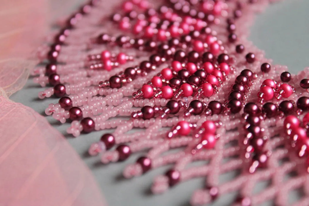 Pink Burgundy Beaded Collar – Shiny Boho Evening Necklace