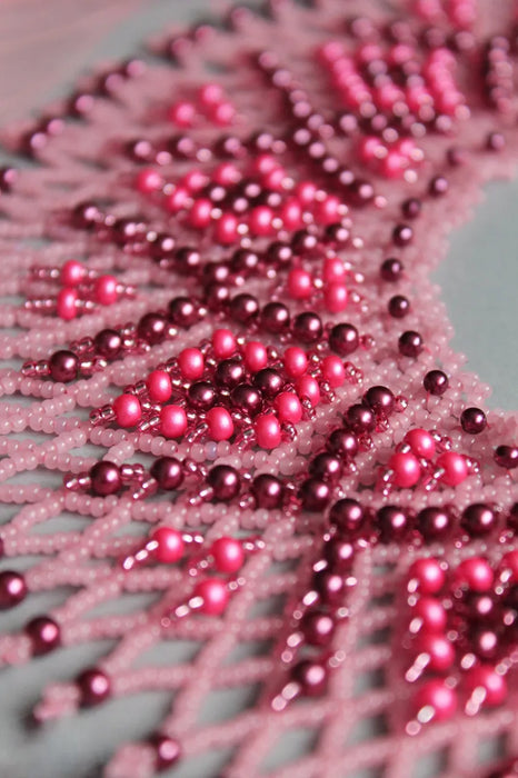Pink Burgundy Beaded Collar – Shiny Boho Evening Necklace