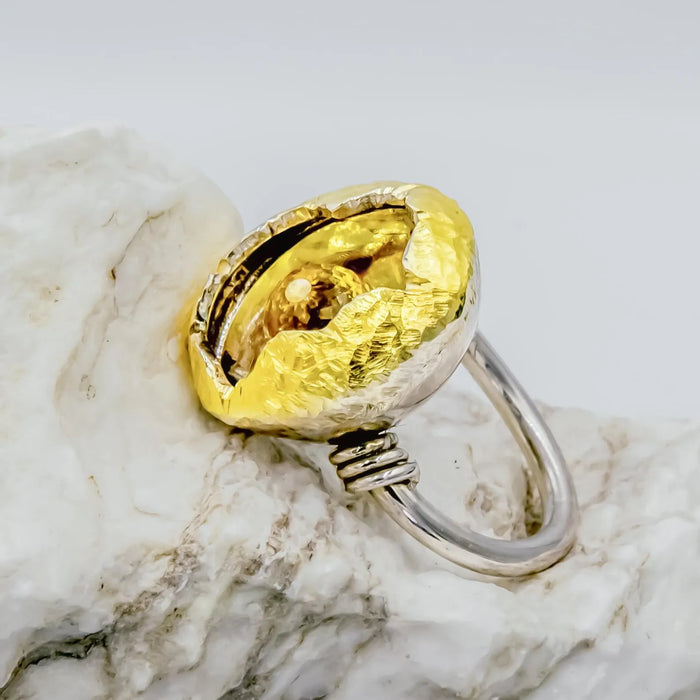 Luxury Citrine and Diamond Silver Ring Unique Design Elements