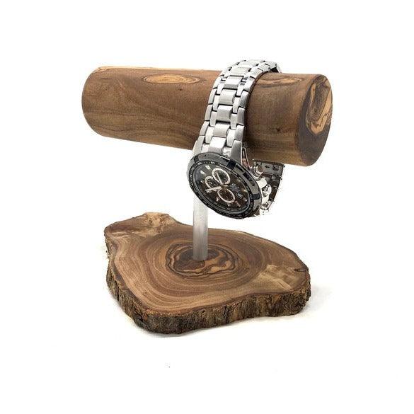 Olive Wood Watch Holder, Natural Rustic Watch Stand