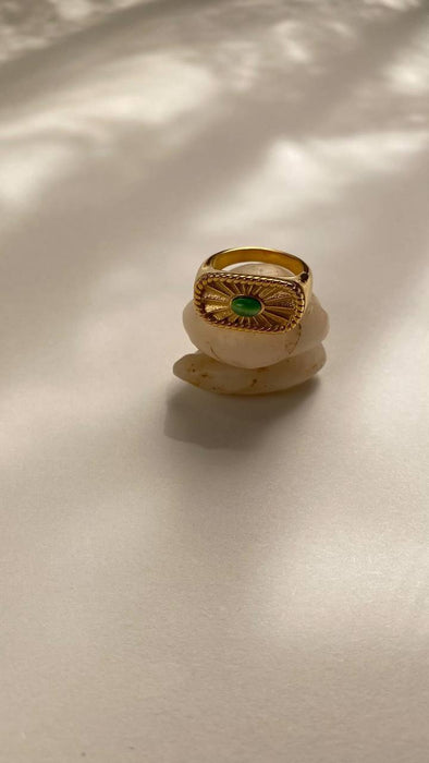 Designer Golden Ring with Green Crystal