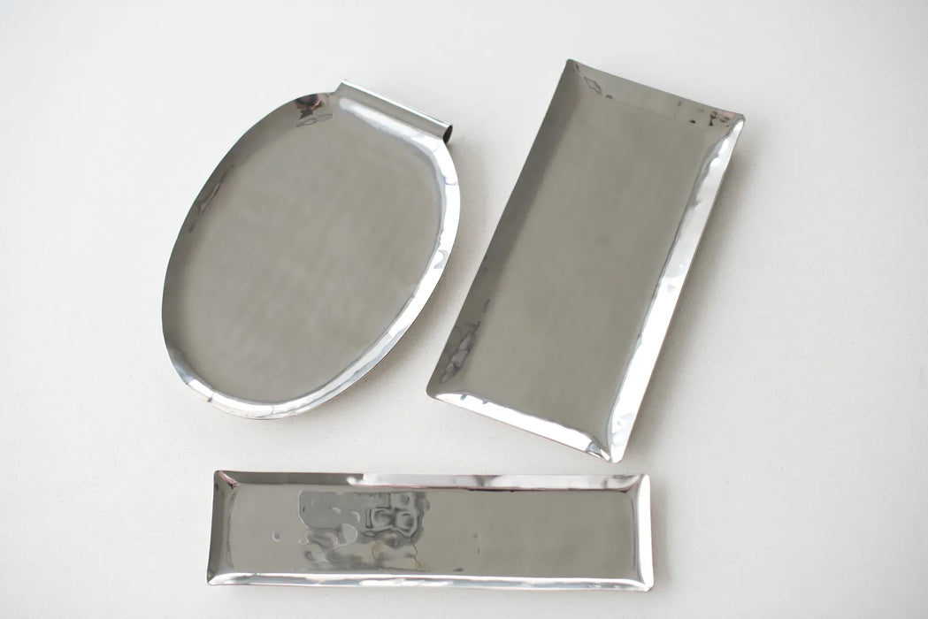 Modern Hammered Metal Tray Set – Stainless Steel, 2 Sizes