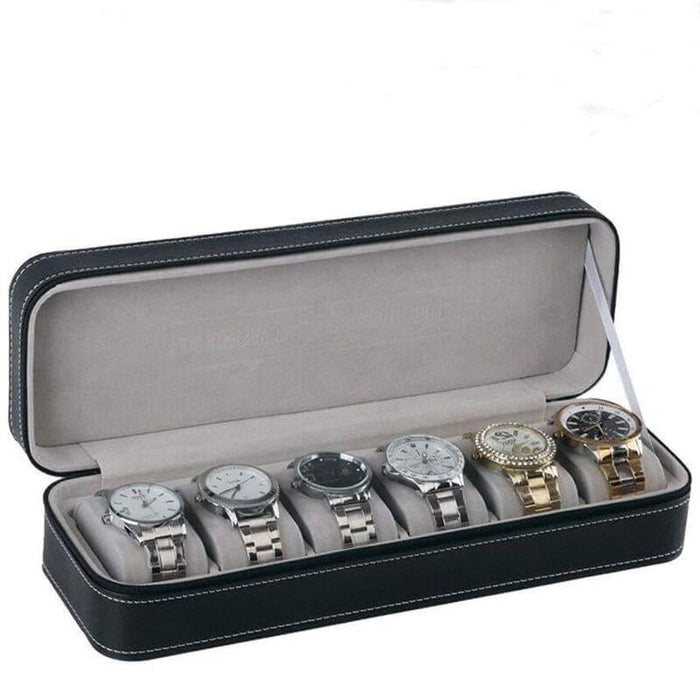 Timepiece Storage Premium Leather Watch Case 6 Slots