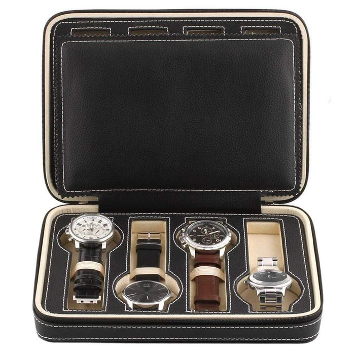 Timepiece Storage Premium Leather Watch Case with 8 Slots