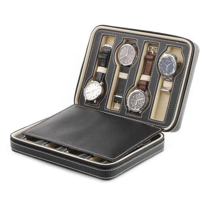 Timepiece Storage Premium Leather Watch Case with 8 Slots