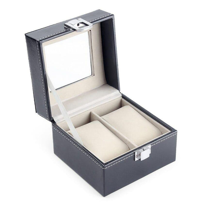 Two Slots Elegant Storage Compact Leatherette Watch Box