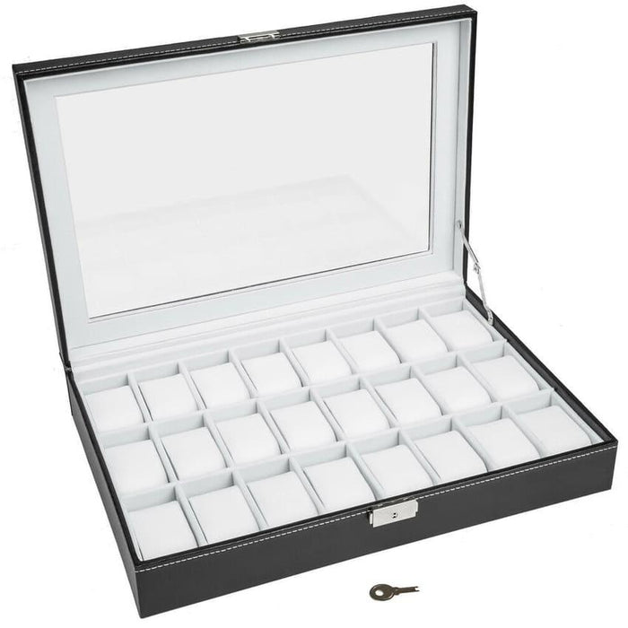Stylish Storage Modern Faux Leather Watch Box 24 Slots