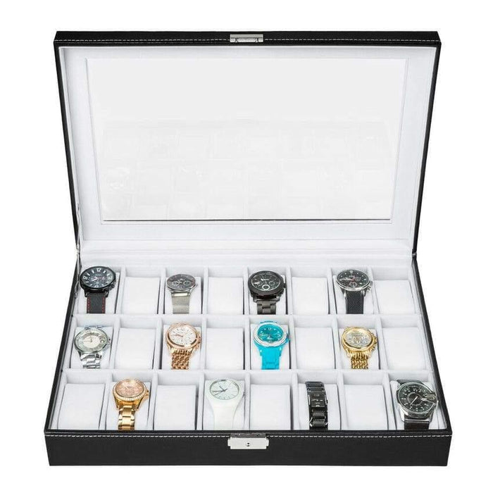 Stylish Storage Modern Faux Leather Watch Box 24 Slots