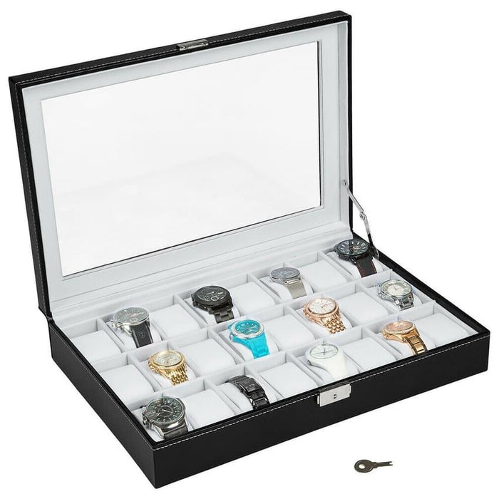 Stylish Storage Modern Faux Leather Watch Box 24 Slots