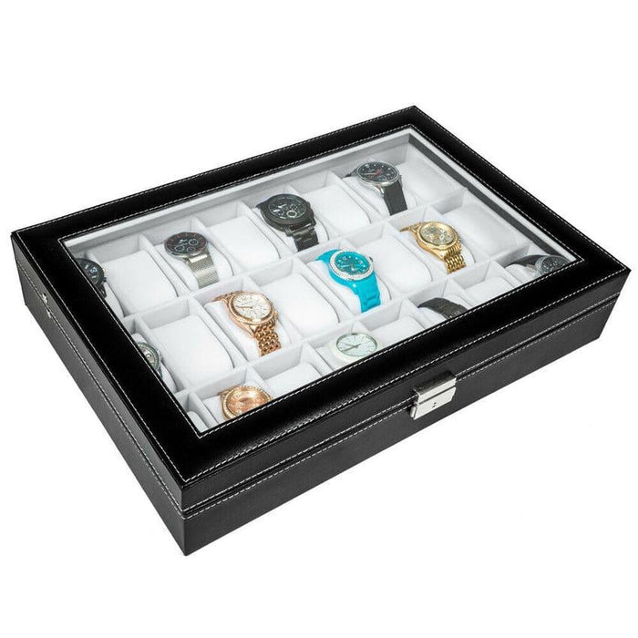 Stylish Storage Modern Faux Leather Watch Box 24 Slots