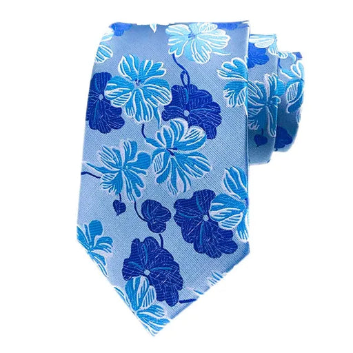 Light Blue Floral Silk Tie for Classy Men - Elegant Accessory for Formal Occasions