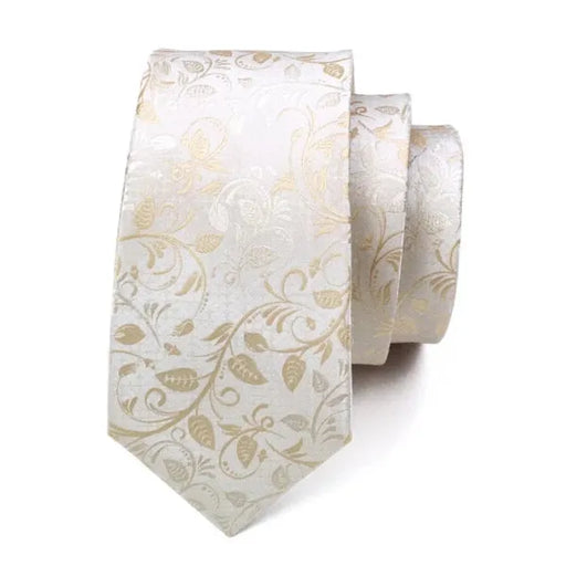 White Gold Floral Silk Tie for Classy Men - Elegant Accessory for Formal Occasions