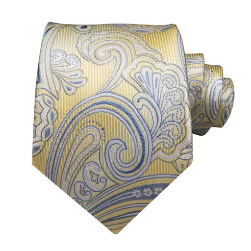 Light Gold Blue Floral Silk Tie for Stylish Men