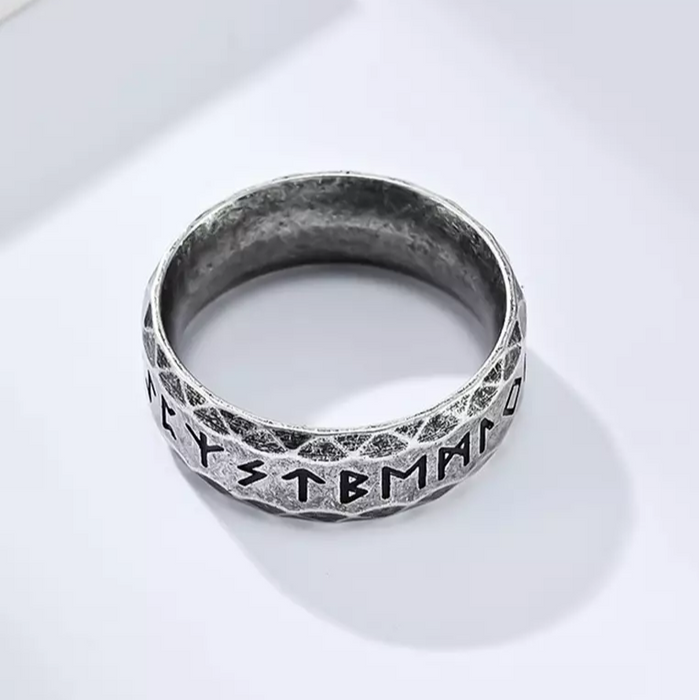 Stainless Steel Viking Runes Ring 316L Titanium