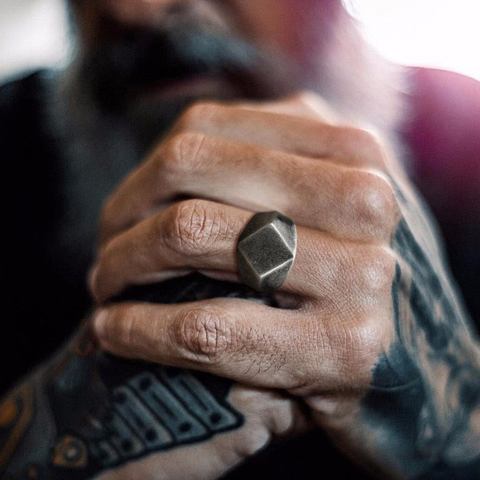 Vintage Oxidized Cubist Flat-Top Signet Ring