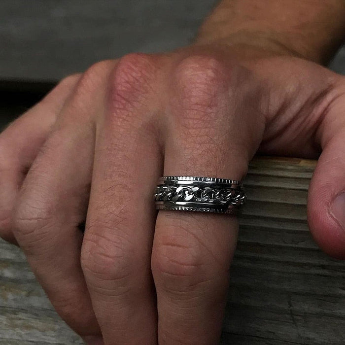 Men's Steel Ring with Rotating Chain
