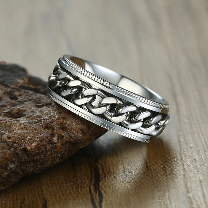 Men's Steel Ring with Rotating Chain
