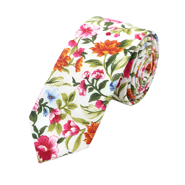 Elegant Floral Cotton Tie for Men – Skinny Wedding Cravat