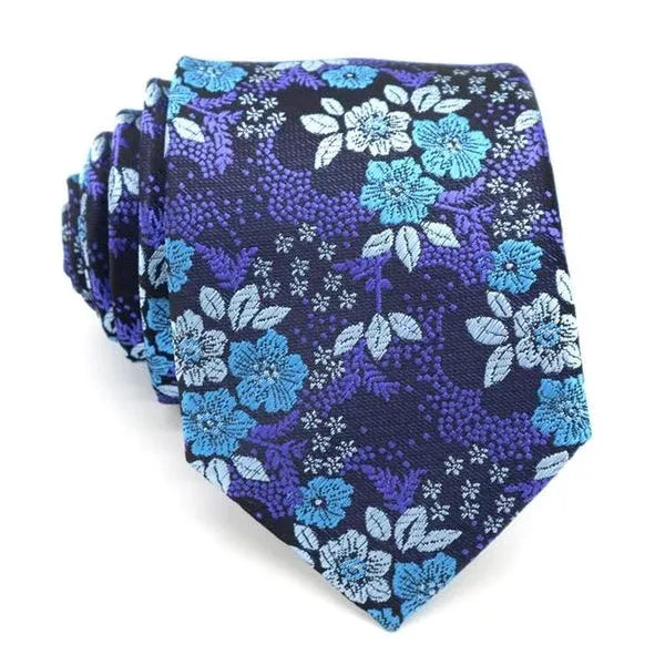 Midnight Blue Floral Silk Tie for Classy Men