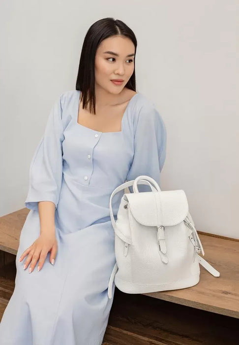 Minimalist White Leather Backpack for Women