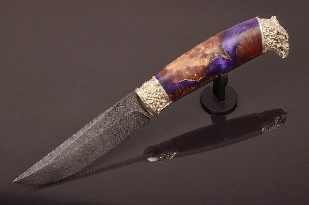 Handmade Damascus Steel Knife with Artistic Casting and Hybrid Handle