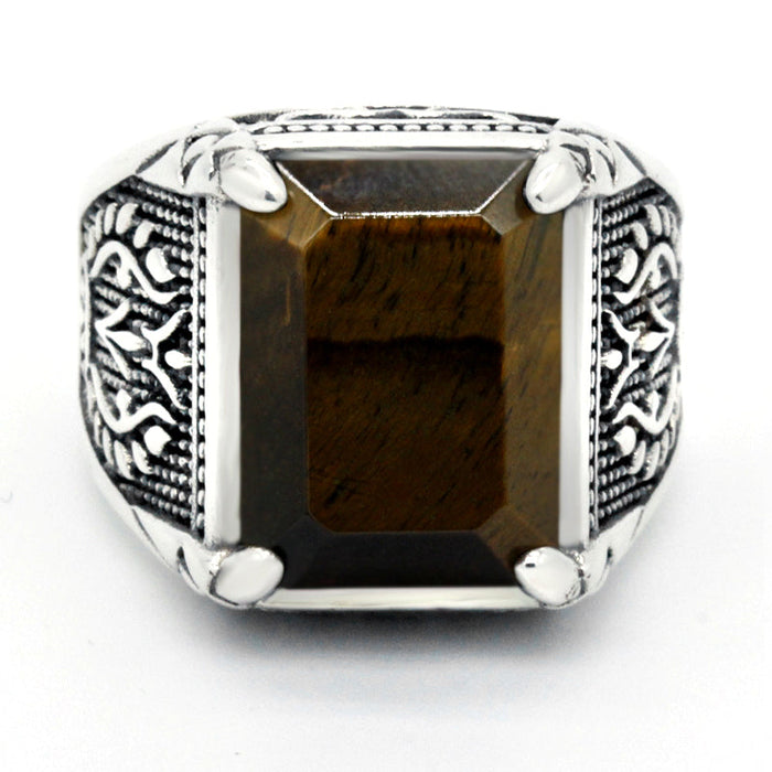 Men's Silver Ring with Tiger's Eye Agate Stone