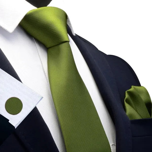 Olive Green Silk Tie for Men - Elegant Accessory for Formal or Business Wear