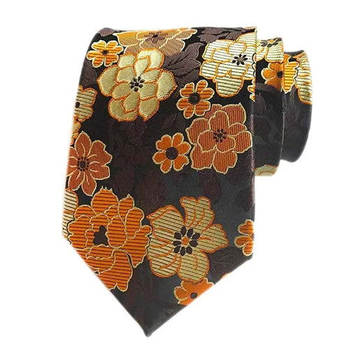 Orange and Brown Floral Silk Tie for Classy Men