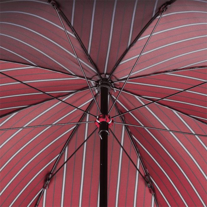 Unique Large Red Striped Umbrella with Leather Handle