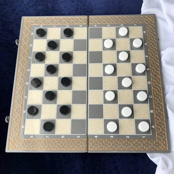 Luxury Grey Acrylic Stone Chess Set 47x24 cm