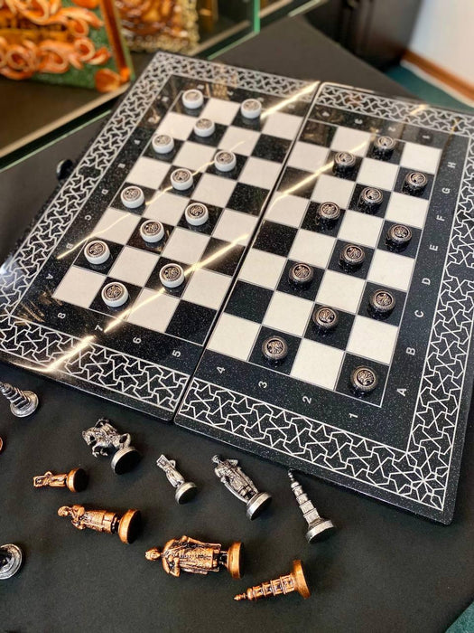 Luxury Black Acrylic Stone Chess Set With Stone Chess