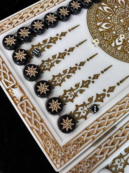 Luxury White Acrylic Stone Backgammon "Pattern" 60×30 cm