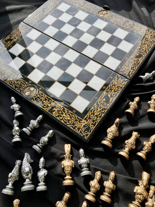 Luxury Black Acrylic Stone Chess Set, Backgammon Set 3 In 1