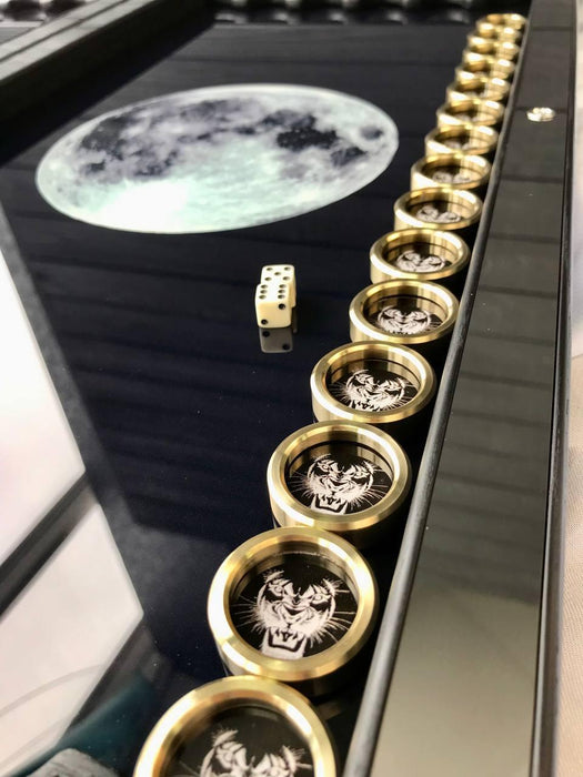 Unique Metal Backgammon "Trio of Lions", 60×30 cm
